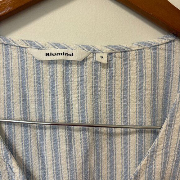 Blumind Linen Blend Dress Striped Summer Dress Junior Size 9 White Blue Buttons - Picture 5 of 14